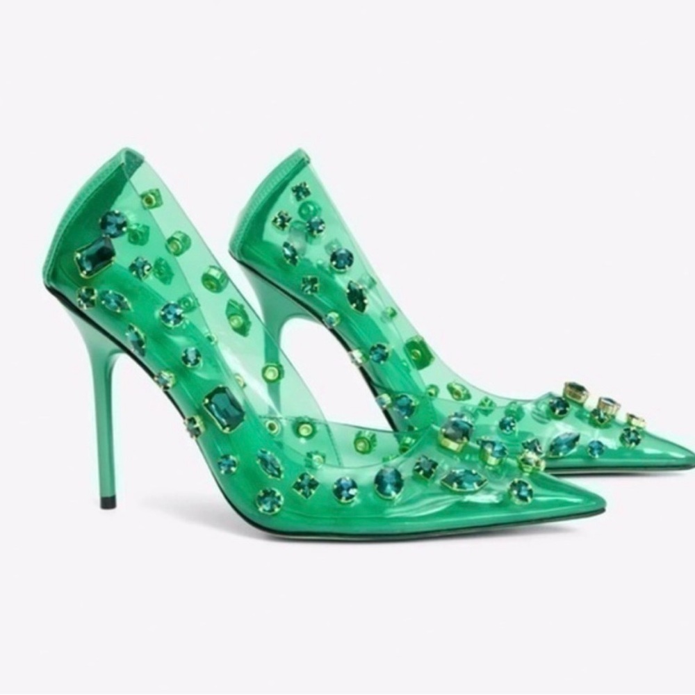 Good American Vibrant Green Embellished Heels
